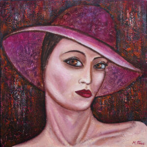 Lady in a Red Hat Mixed med. on canvas 24x24 inches