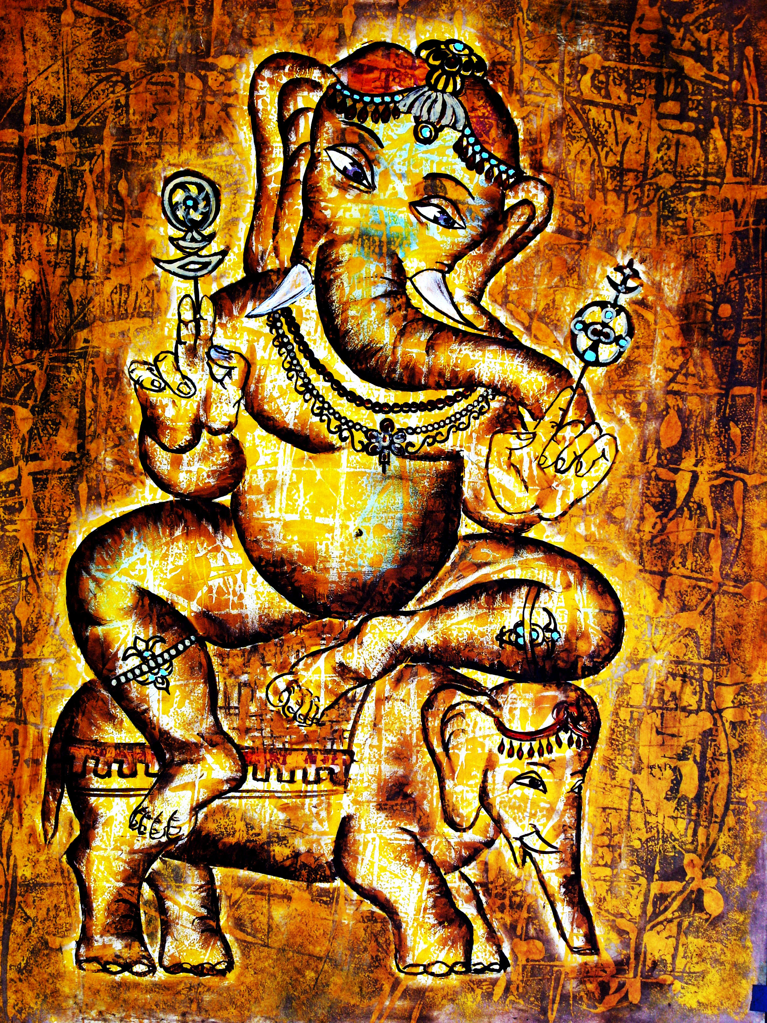 Two Elephants Mixed med. on paper 28x22 inches
